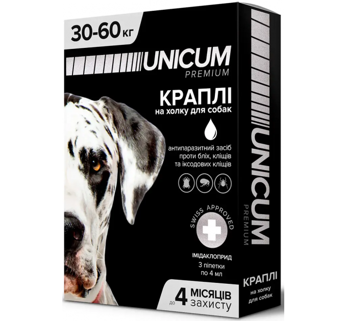 Unicum premium - капли для собак 30-60кг против блох и клещей на холку (упак.3шт.)