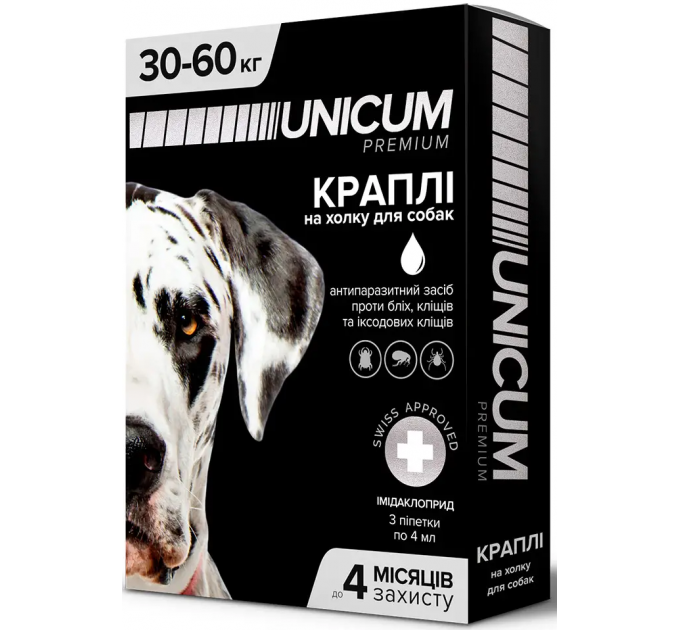 Unicum premium - краплі для собак 30-60кг проти бліх та кліщів на холку (упак.3шт.)