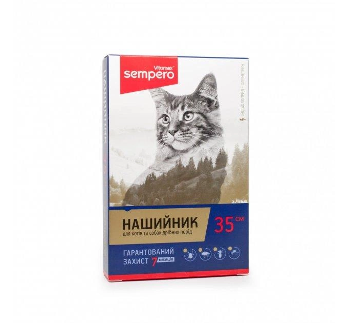Противопаразитарный ошейник Sempero Vitomax для котов и мелких пород собак 35см (имидаклоприд, флуметрин)