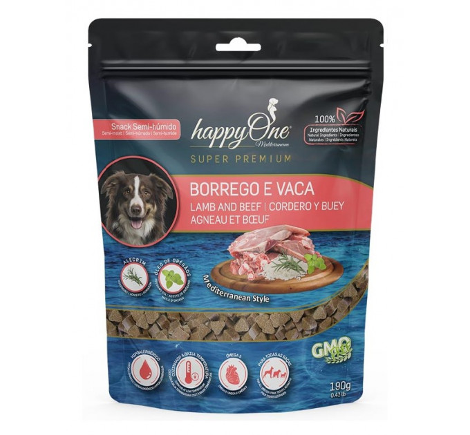 Ласощі для собак happyOne з ягням та яловичиною Mediterraneum Dog Lamb and Beef 190г