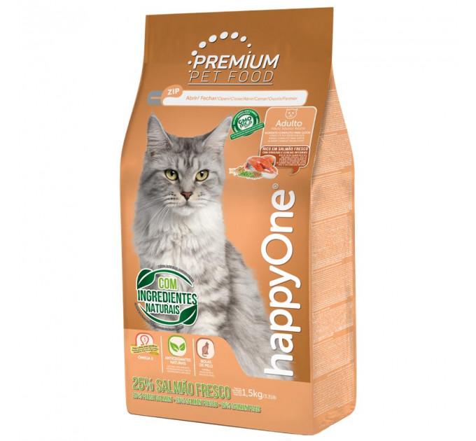 Сухий корм happyOne Premium Adult Cat Fresh Salmon для дорослих кішок зі свіжим лососем 1,5кг