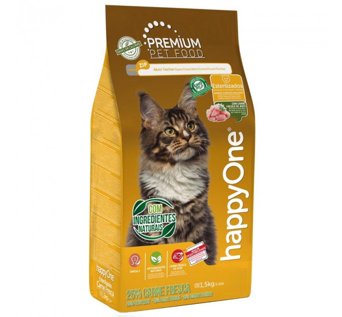 Сухий корм happyOne Premium Sterilized Cat Fresh Meat для стерилізованих кішок зі свіжим м'ясом 1,5кг