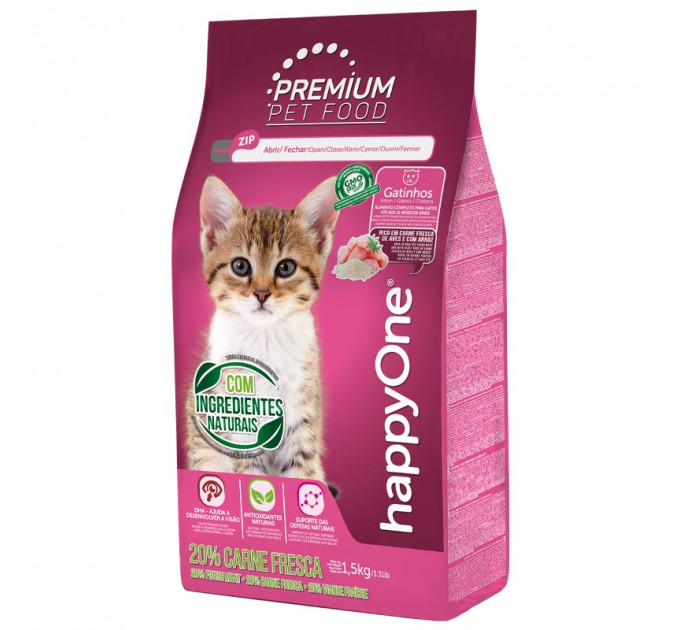 Сухий корм happyOne Premium Kitten Fresh Meat для кошенят, вагітних та годуючих кішок зі свіжим м'ясом 1,5кг