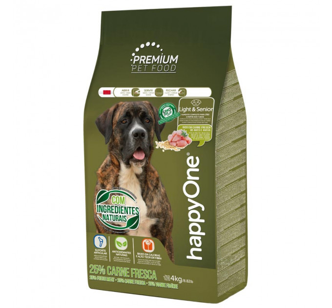 Сухий корм happyOne Premium Dog Light & Senior Fresh Meat для літніх/малоактивних собак зі свіжим м'ясом 4кг